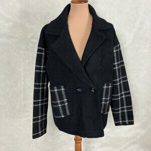Kut From The Kloth Azalea Houndstooth Plaid Black White Sweater Coat NWOT M